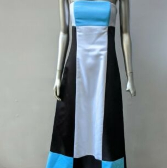 Jessica McClintock for Gunne Sax Vintage color block strapless maxi gown size 1 - Picture 2 of 14